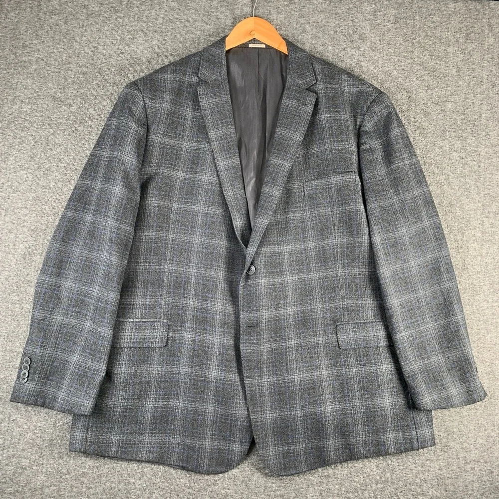 Joseph Abboud Blazer Jacket Men 56L Gray Windowpane Mazzotto Wool Sport Coat